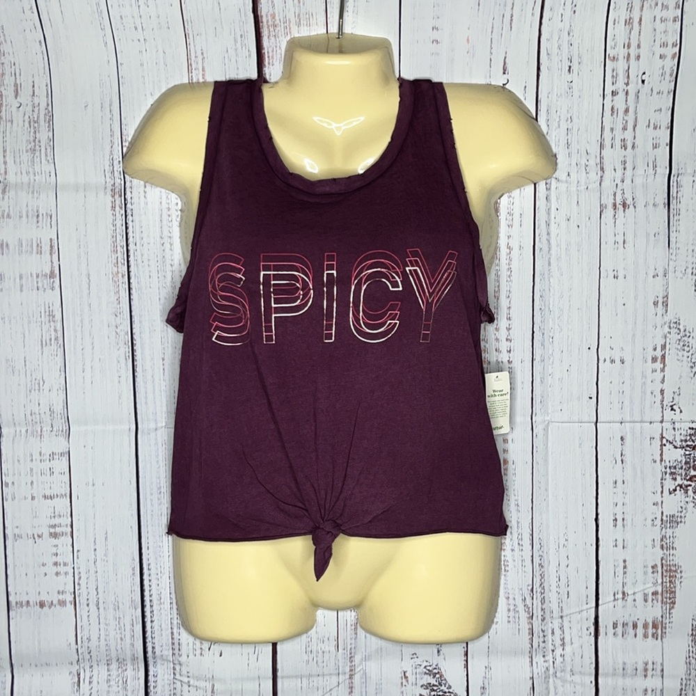 Aerie NWT Size S Purple - Spicy Pink Foil Print Tie Hemline Real Soft Tank Top